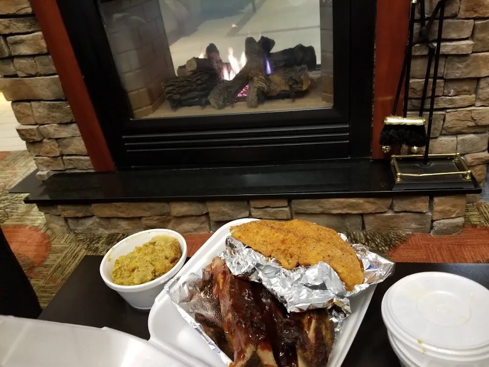 Cajun Catfish Ribs & Dressing by the Fireplace